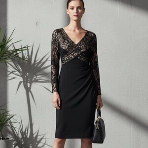 Chaps Black Lace Overlay Dress
